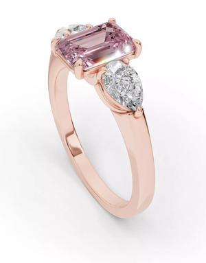 Emerald Cut Pink Sapphire Ring with Pear Diamonds