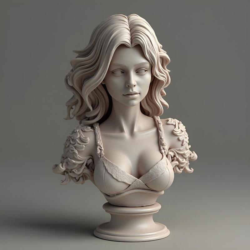 100mm Fantasy Female Bust: Detailed Portrait Sculpture