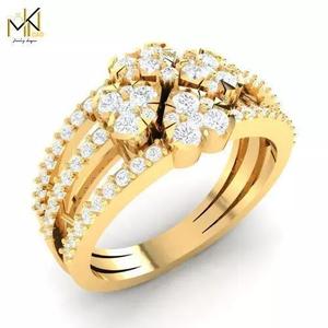 Double Floral Cluster Gold Ring   Diamond-Style Jewelry