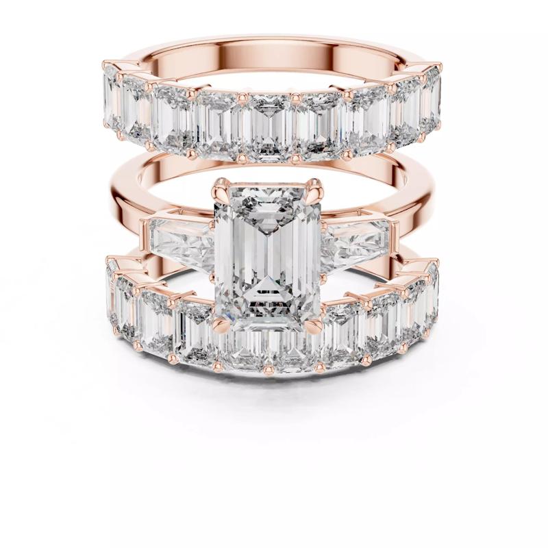 Emerald Taper Baguette Three Piece Bridal Ring Set 3DM STL Video