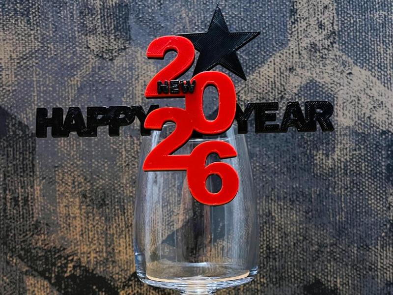 décoration verre noir et rouge happy New Year 2026