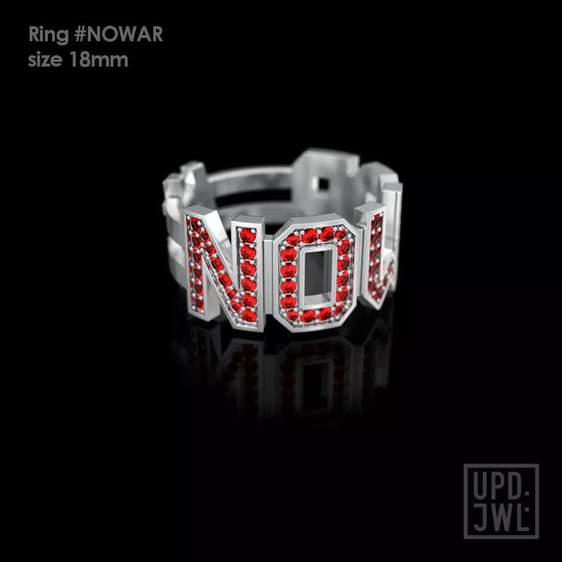 NO WAR Ring with gems Size 18mm 3D print model