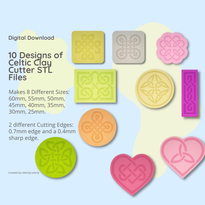 10 Design bundle Celtic Knot Clay Cutter - STL Digital File Download- 8 sizes and 2 Cutter Versions