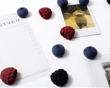 Raspberries & blueberries magnet set - fruity decoration for the home