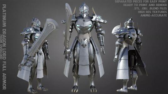 Overlord Platinum Dragon Lord Full Armor and Sword for Cosplay 3D Model Collection