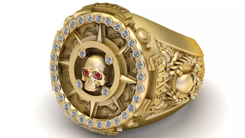 SKULL FACE DESIGN ANTIQUE RING 3D PRINTABLE MODEL