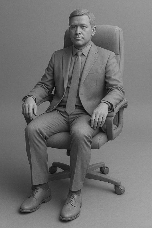 boss sitting in office chair in 1/64 scale.