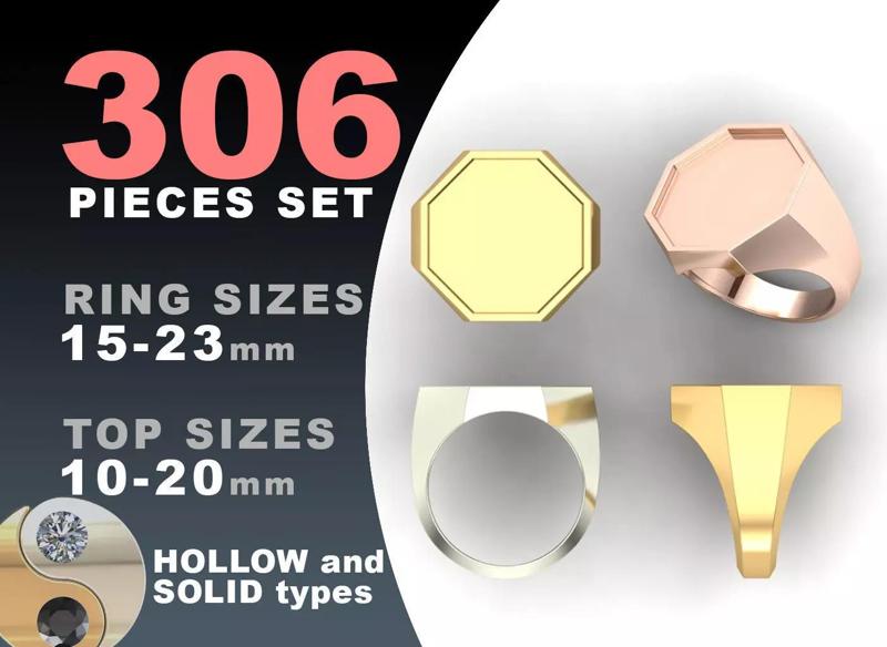 Signet rings set OCTAGON top