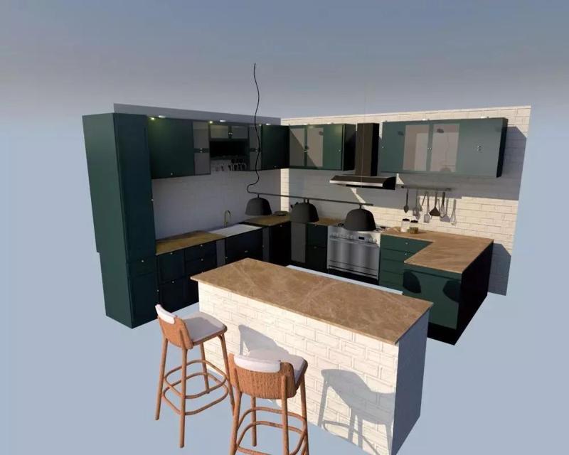 kitchen with bar stools