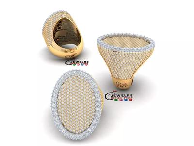 Custom Championship Oval Diamond Ring - Round Diamond Men Ring