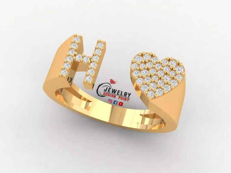 Custom Alphabet Heart Diamond Ring  AtoZ Love Ring Letters Ring