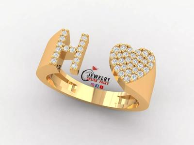 Custom Alphabet Heart Diamond Ring  AtoZ Love Ring Letters Ring
