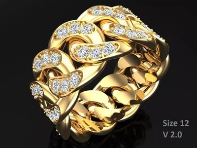 Chain ring - Miami Cuban ring - Link ring - Size 12