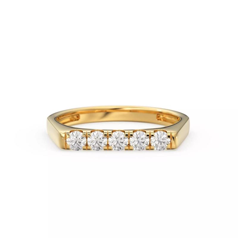 5 Stone Bar Diamond Gold Ring Zircon Chevalier Band