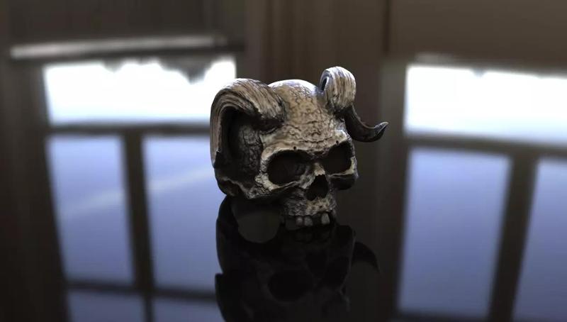 Alexander the Horned Skull Ring Stl 3D Model Silver Casting 3D