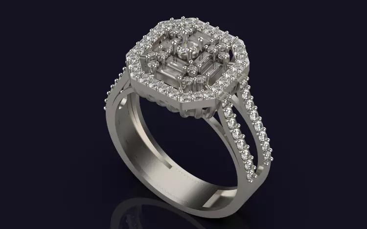 Emerald Baguette Ring Silver Gold  Print