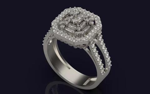 Emerald Baguette Ring Silver Gold  Print