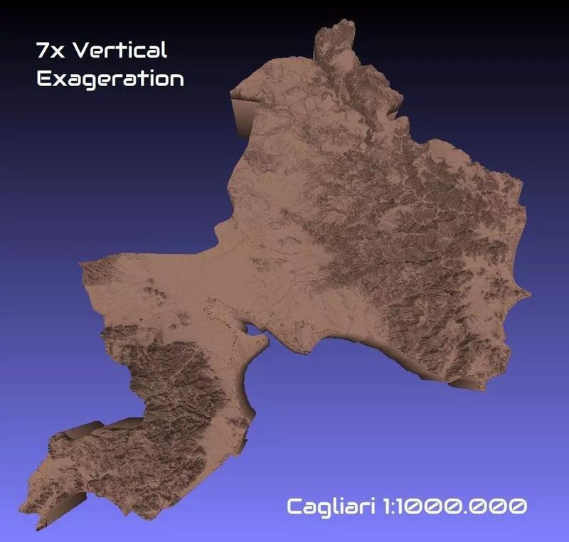 Italy 3D Map of Cagliari Provice 1 to 1000000