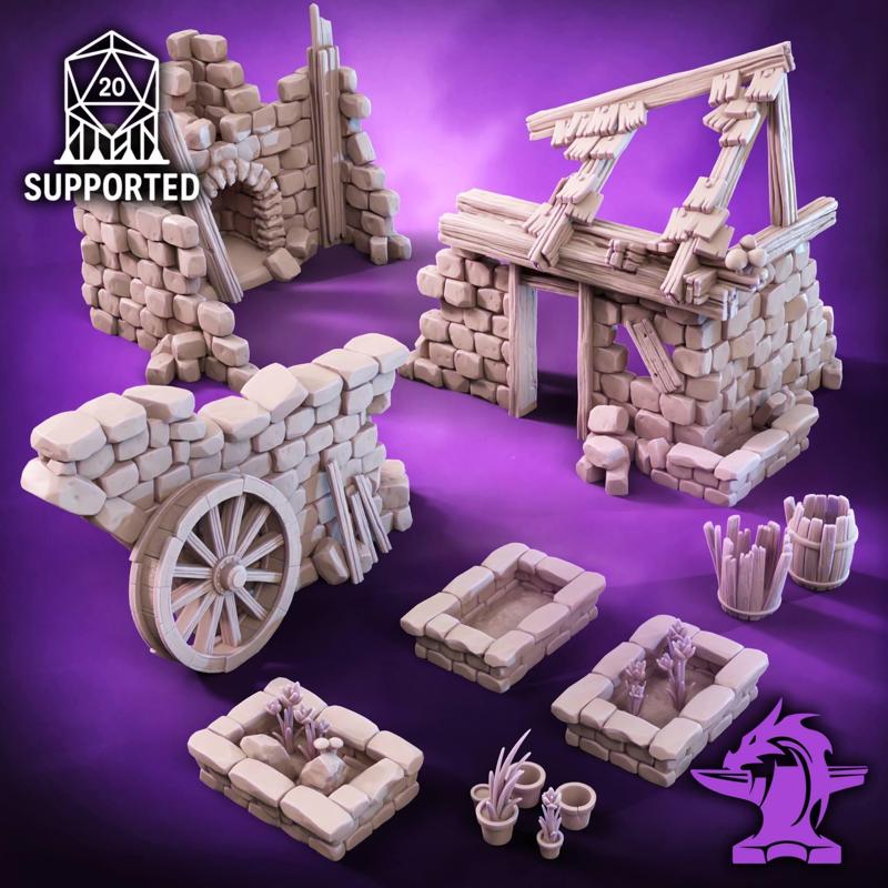 Cottage/House Ruins:  Tabletop Village Rubble