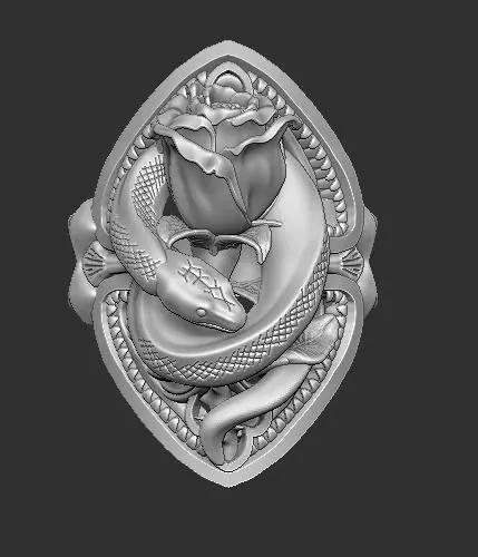 antique rose ring with 3d snake 3d printable model STL