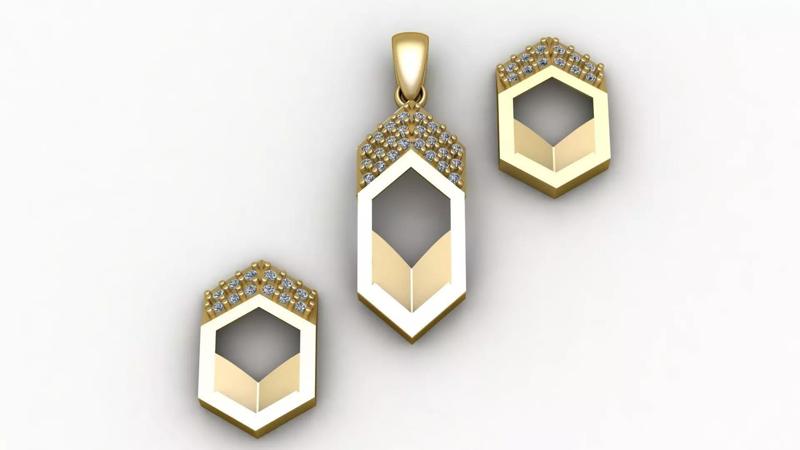 Women Fashion Daimond Pendant And earring 3d printable Model