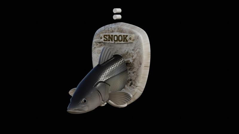 fish head trophy black snook / robalo / Centropomus nigrescens close mouth statue detailed texture for 3d printing