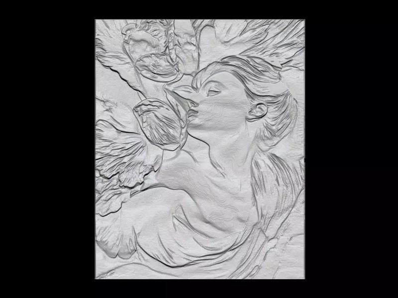 Elegant Woman with Flower Relief Sculpture Panel