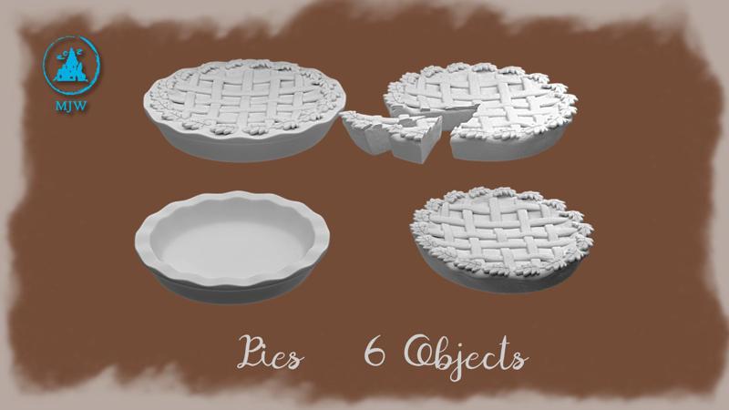 Miniature Pies Set – 6 Objects | Dollhouse & Tabletop 3D Models