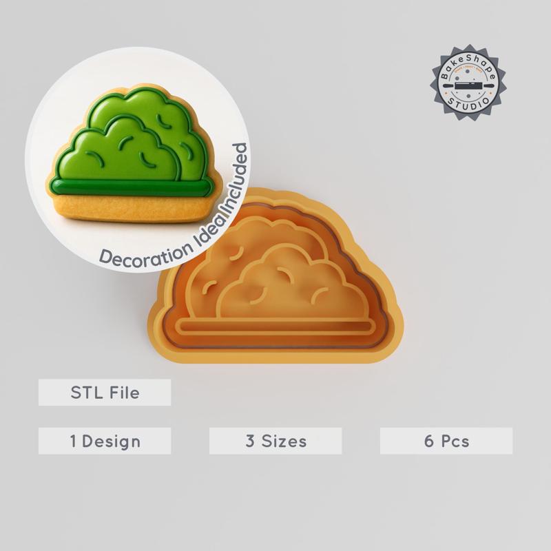 Bush Shape Cutter & Stamp, Cookie & Fondant Mold, S/M/L Sizes, Nature Bush Design, 6-Piece Set