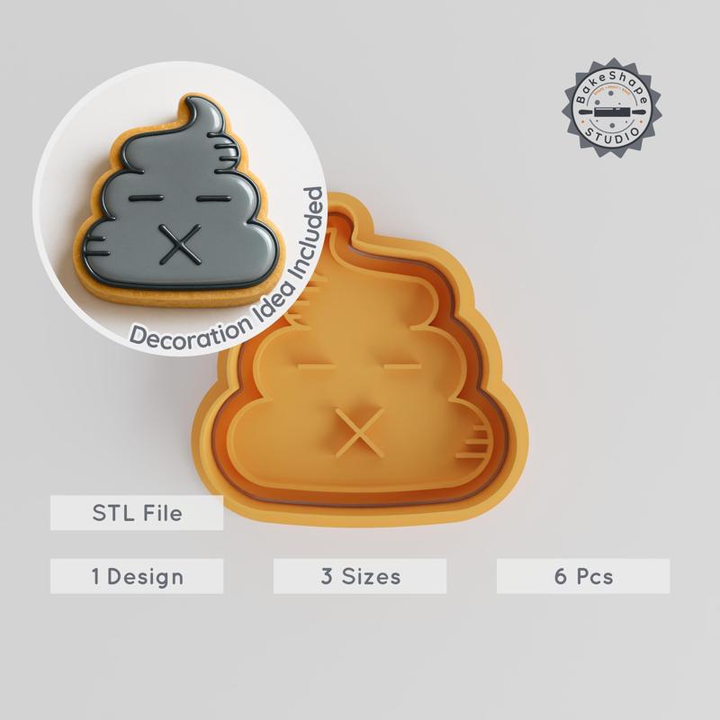 Poop Shape Cutter & Stamp Set, 6 Piece, Cookie & Fondant Tool, Funny Whimsical Design, S M L Sizes, Emoji-Inspired