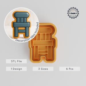 Chair Shape Cookie Cutter & Stamp Set, 3 Sizes S/M/L, 6-Piece Furniture Decoration Pack