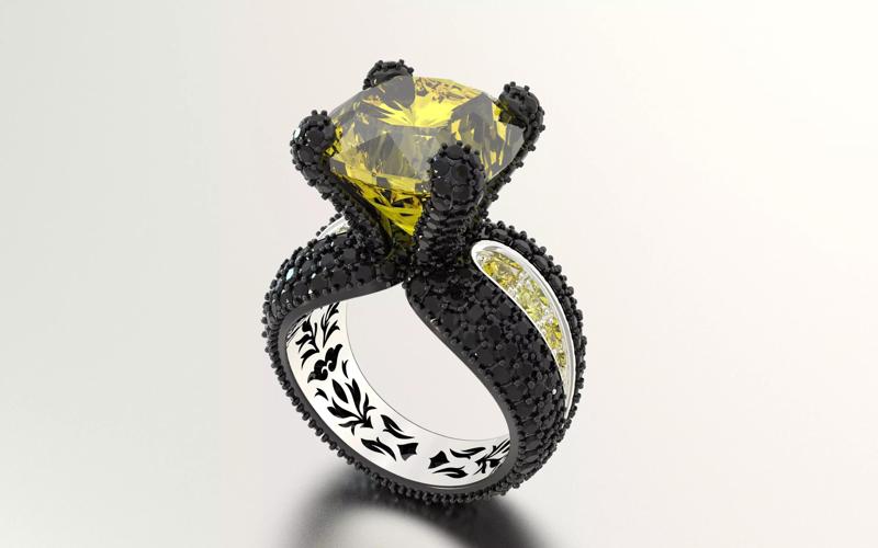 Ring with cushion cut citrine and diamond