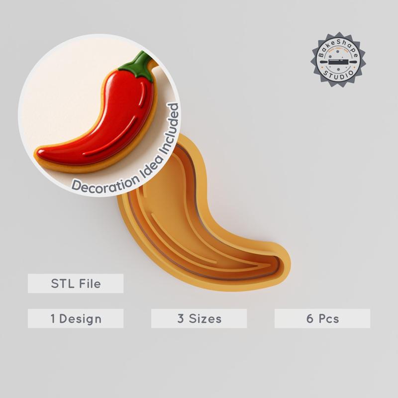 Chili Pepper Shape Cutter & Stamp Set, Perfect for Cookies & Fondant, Small Medium Large, 6 Pieces