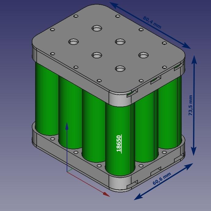 Holder 3x4 for 18650 batteries, 6S2P, 4S3P, 3S4P, etc. assembly.