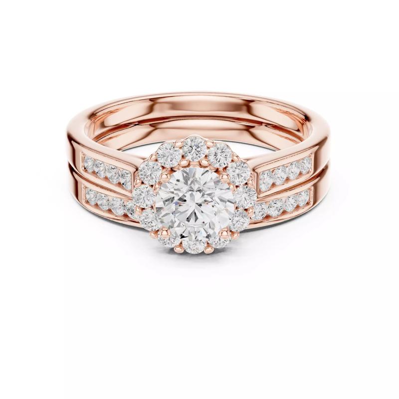 Round Cut Cluster Halo Bridal Wedding Ring Set 3DM STL Video