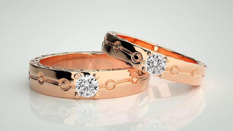 Solitaire Couple Band Ring 3dm stl render detail