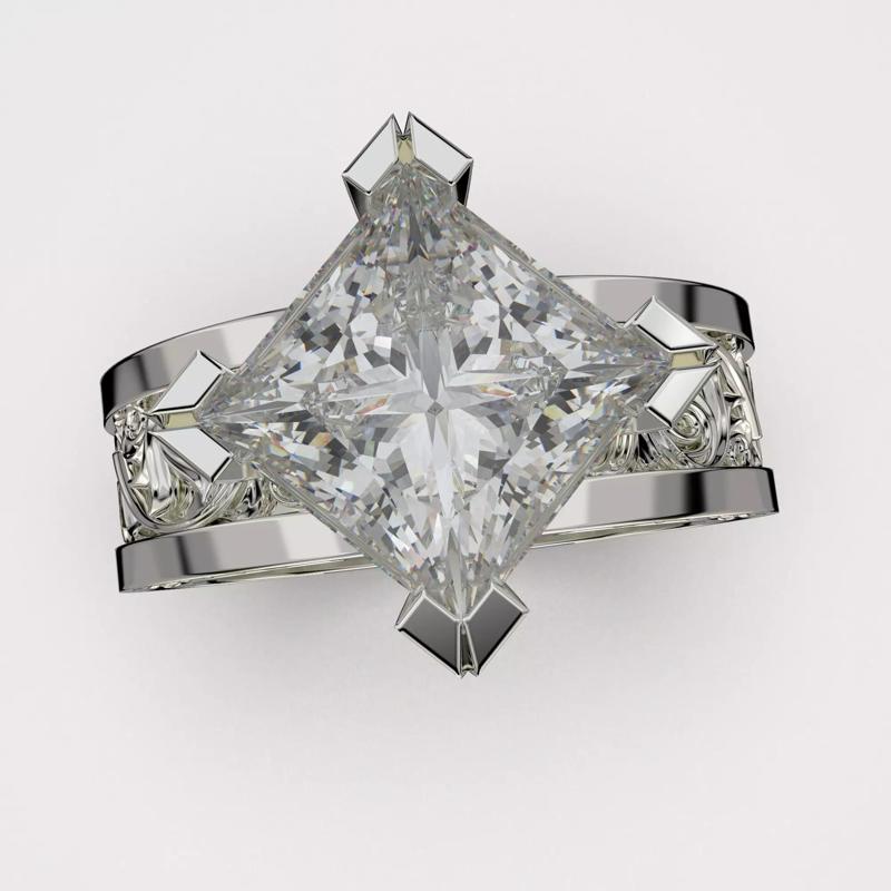 Printable jewelry vintage signet with stone princess 8x8mm 3ct