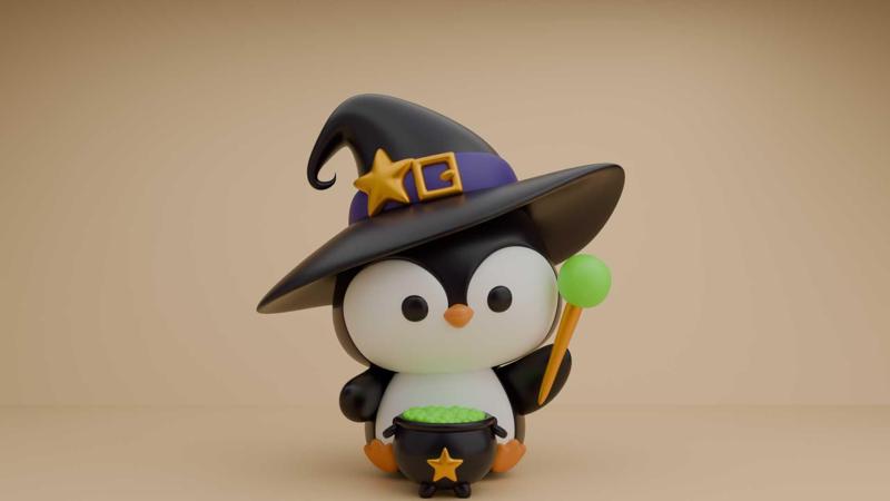 Halloween penguin wizard figure