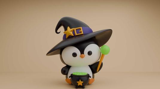 Halloween penguin wizard figure