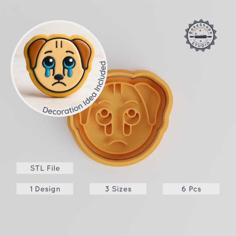 Animal Cry Shape Cutter & Stamp, 6 Piece Set, Dog Design, Cookie & Fondant, S/M/L Sizes