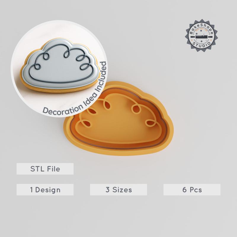 Cloud Shape Cutter & Stamp, Cookie & Fondant Mold Set, Weather & Sky Theme, 3 Sizes, 6 Piece Collection