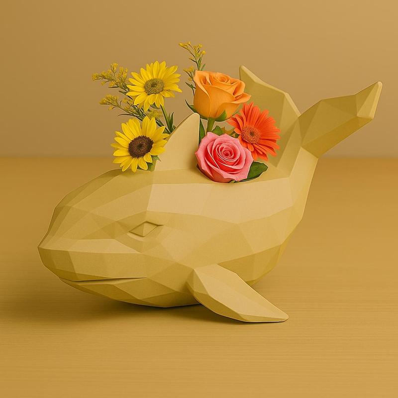 Low-Poly Whale Planter – 3D Printable Geometric Whale Pot