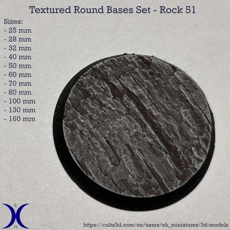 Round Bases Set – Rock 51 Texture (25–160mm) | Perfect for Tabletop Wargames & RPG's