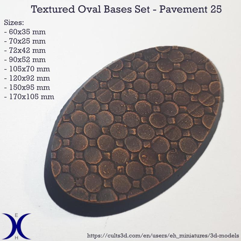 Oval Bases Set – Pavement 25 Texture (60–170MM) | Perfect For Tabletop Wargames & RPG's