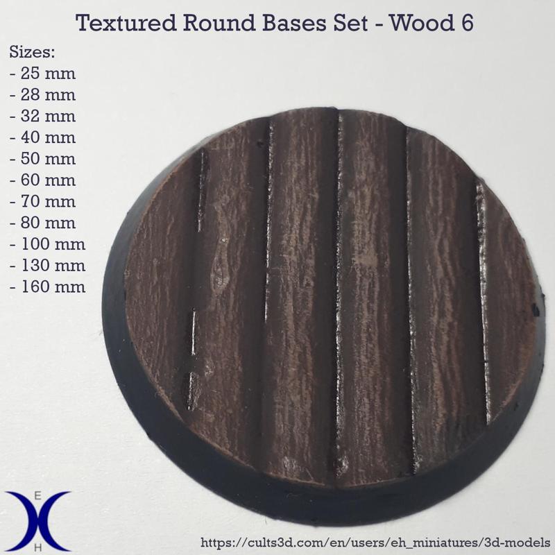 Round Bases Set – Wood 6 Texture (25–160mm) | Perfect for Tabletop Wargames & RPG's