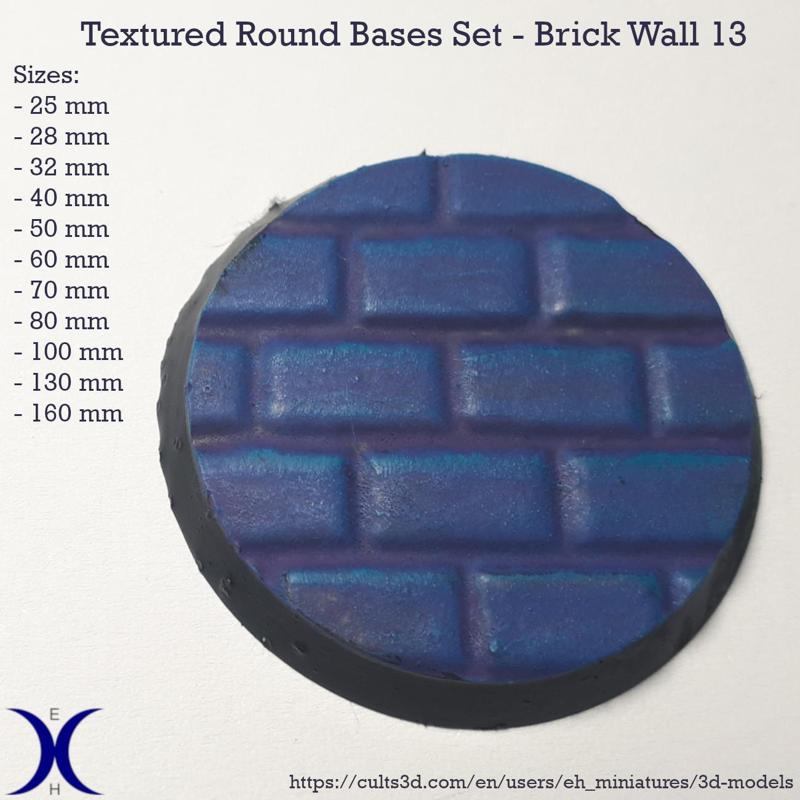 Round Bases Set – Brick Wall 13 Texture (25–160mm) | Perfect for Tabletop Wargames & RPG's