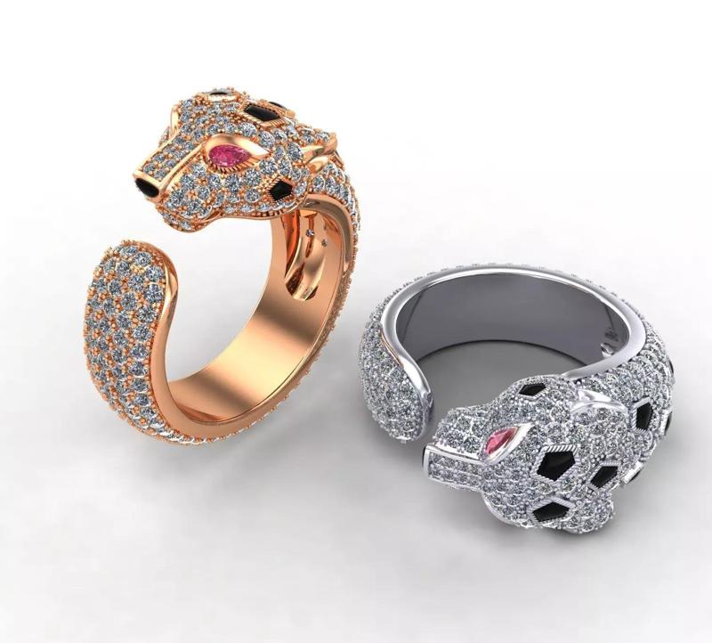 Full diamonds mix onyx panther ring