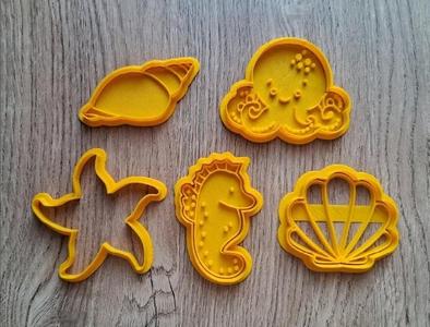 Cutter octopus, star, seahorse, snail, oyster
