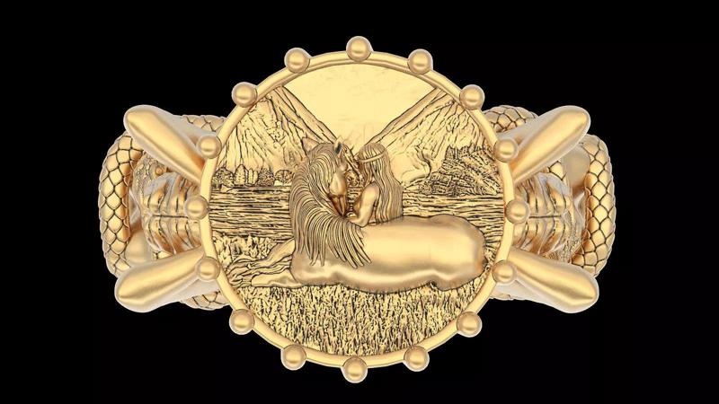 Girl snake horse ring silver gold printable jewelry