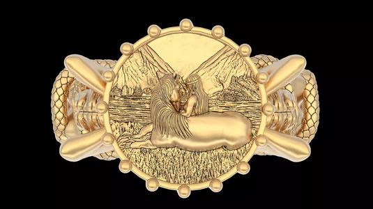 Girl snake horse ring silver gold printable jewelry